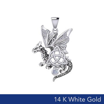 Dragon with Triquetra 14K White Gold Pendant WPD5821 - Jewelry